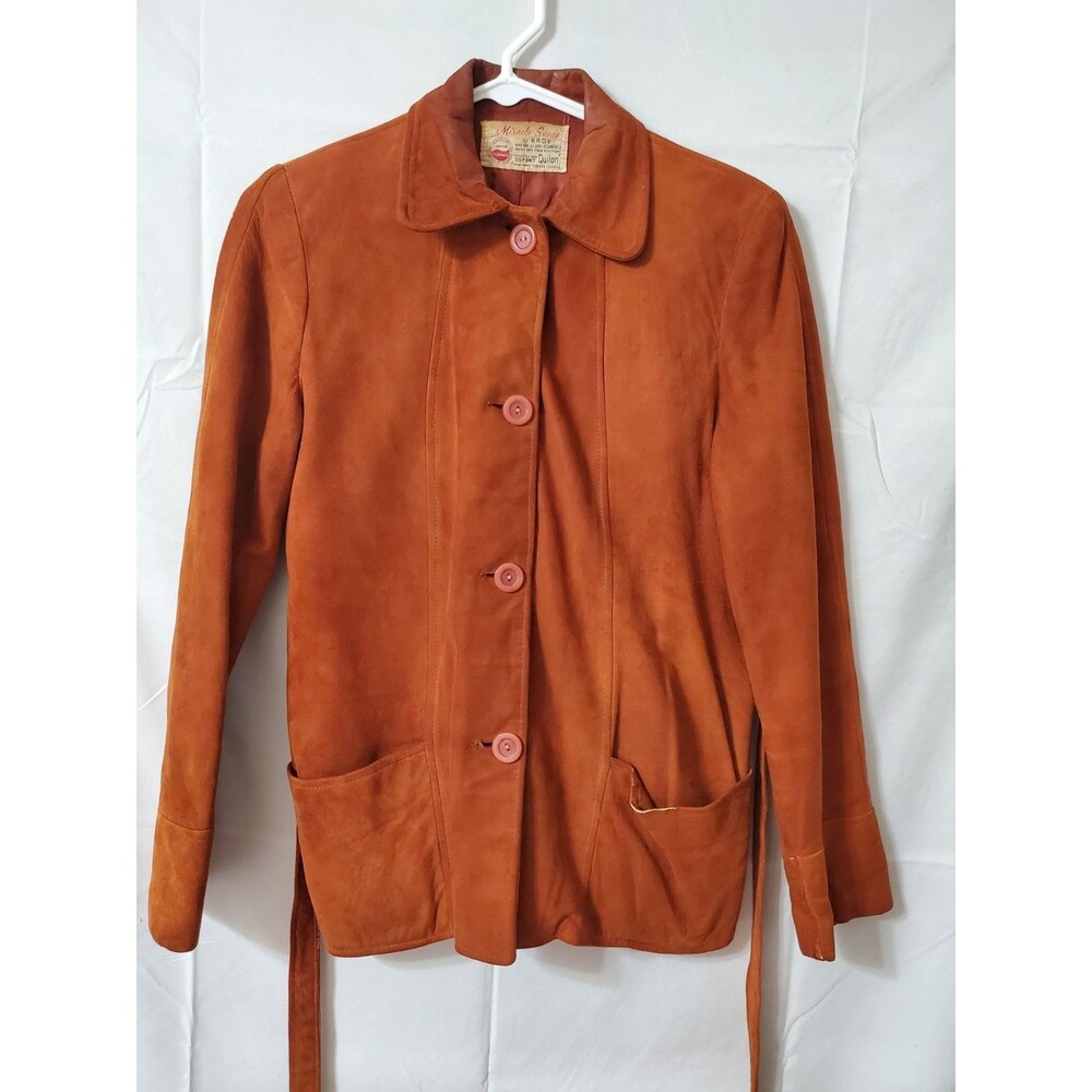 Vintage Miracle Suede Jacket Women's Size Medium Burnt Orange Dupont Quilon